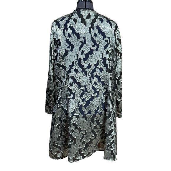 S.L. Fashions Womens VTG Elegant Sheer Cover-up Overcoat Black Brocade Size 20 - Picture 3 of 8